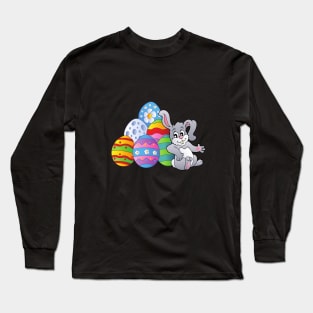 Happy Easter Bunny and Colorful Eggs Long Sleeve T-Shirt